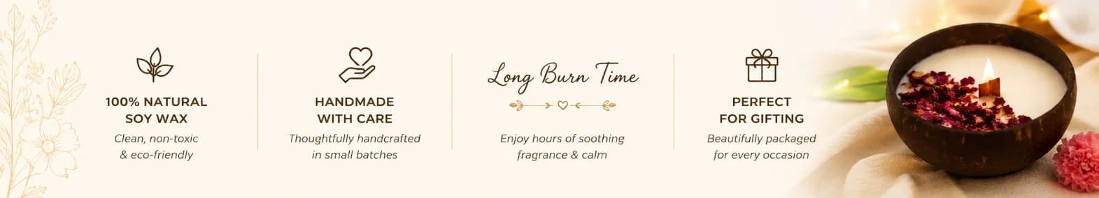 100% Natural Soy Wax, Handmade with Care, Long Burn Time, Perfect for Gifting